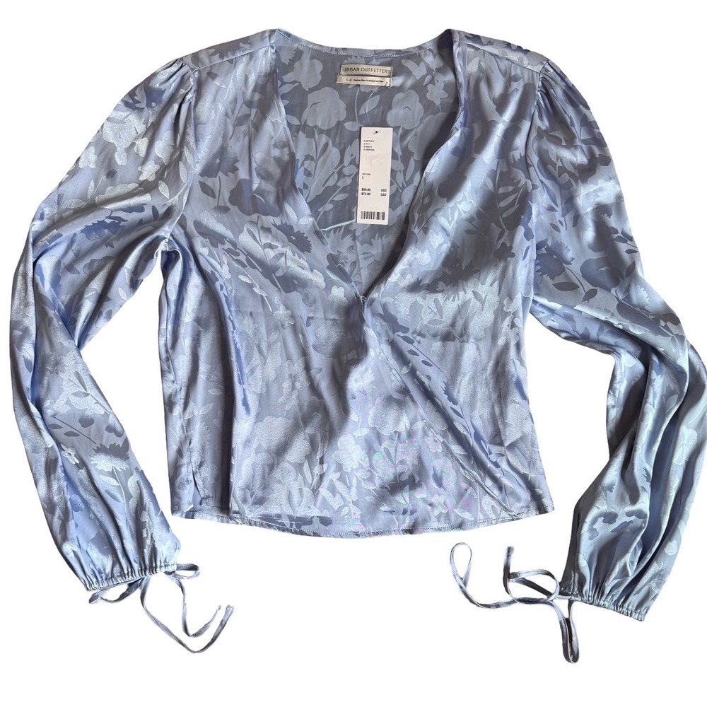 Urban Outfitters Floral Blouse Long Sleeve Tie Cuff Top Periwinkle Size L